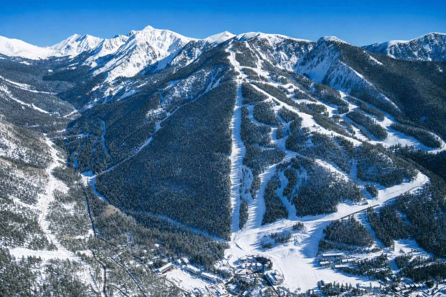 Aerial view of Taos Ski Valley and Kachina Peak